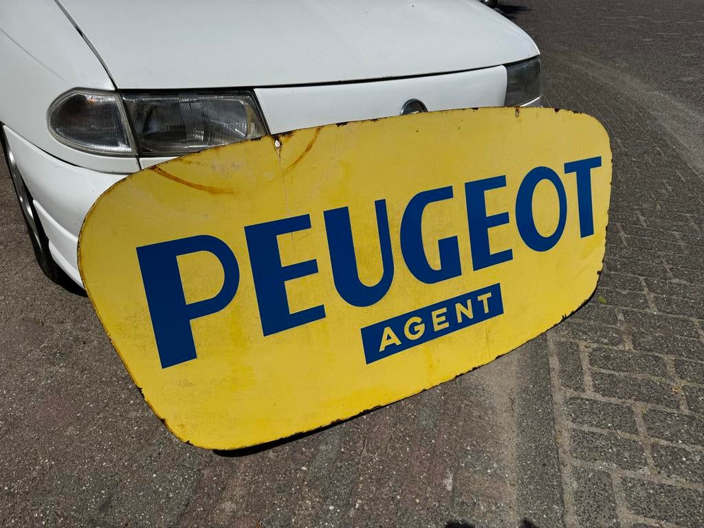 Vintage Peugeot Agent Emaille Reclamebord, Ophalen