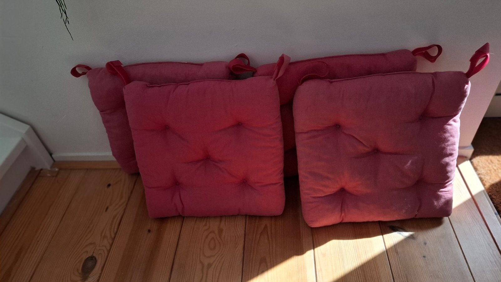 Vier roze Ikea katoenen stoelkussens set, Gebruikt, IKEA, Vierkant, Ophalen of Verzenden