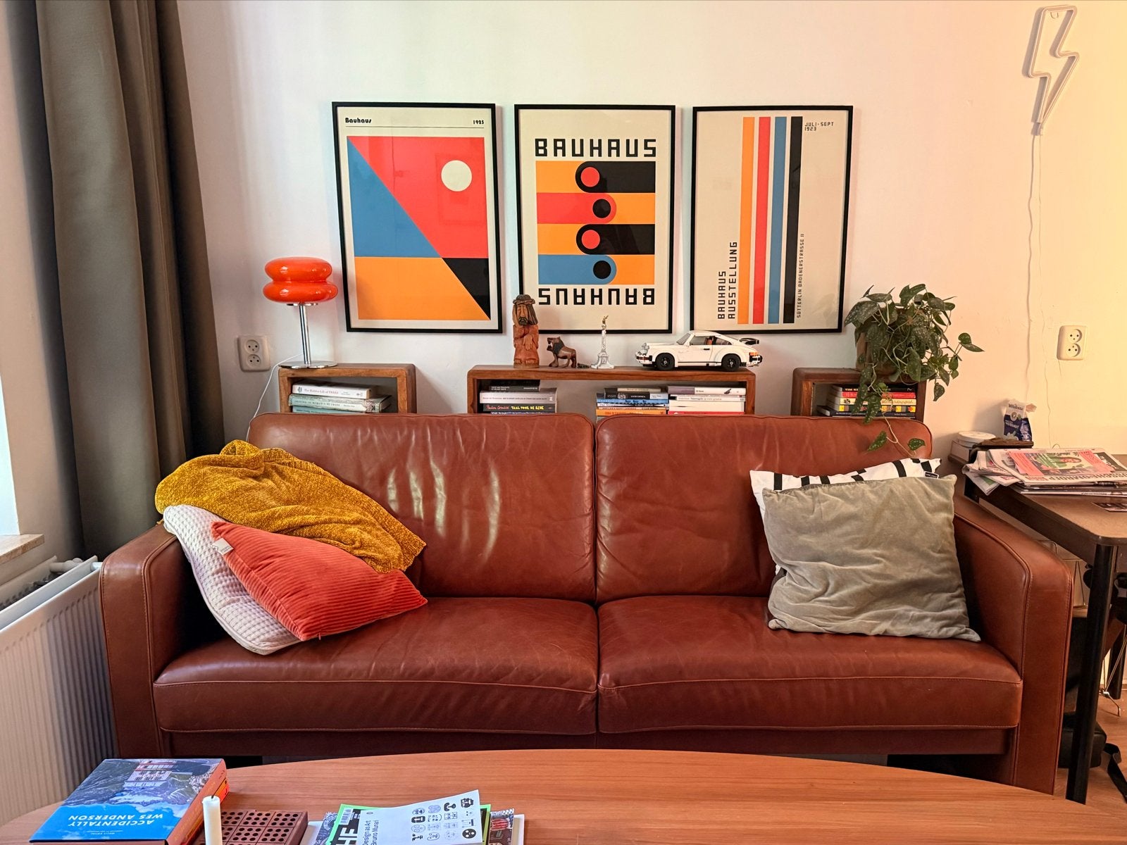 Vintage Design Sofa Bank Cognac Leer 2,5-zits, Ophalen, Gebruikt, Driepersoons, Rechte bank