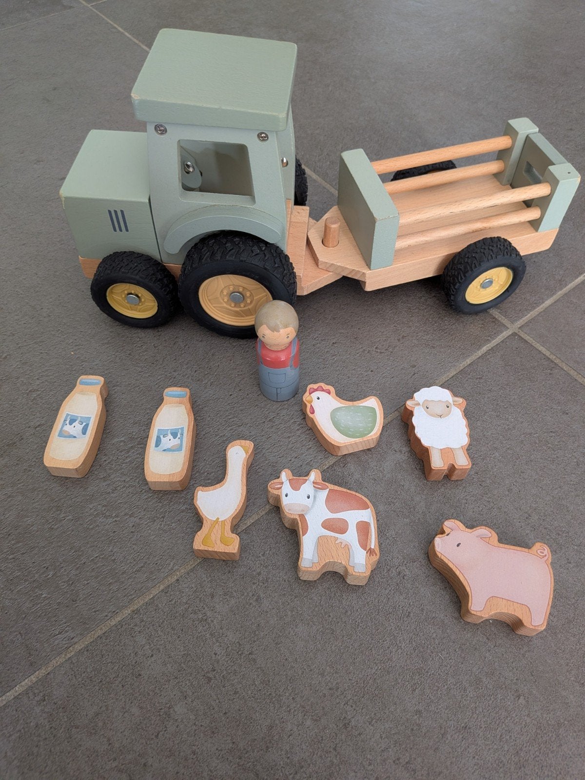 Little Dutch Houten Tractor met Trailer en Boerderijdieren, Ophalen, Zo goed als nieuw, Rij- of Hobbelspeelgoed