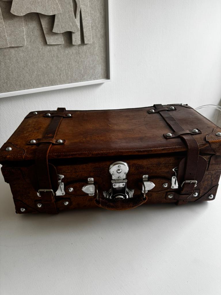 Brocante vintage koffer leer, Ophalen of Verzenden