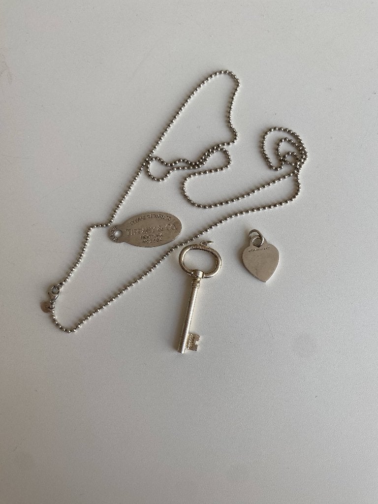 Tiffany & Co ball chain ketting + 2 tags + sleutel + box, Ophalen, Zo goed als nieuw, Zilver, Zilver