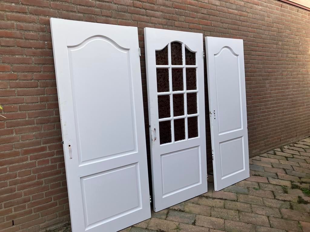 Witte binnendeur met glas en paneel, Ophalen, Gebruikt, 80 tot 100 cm, Binnendeur