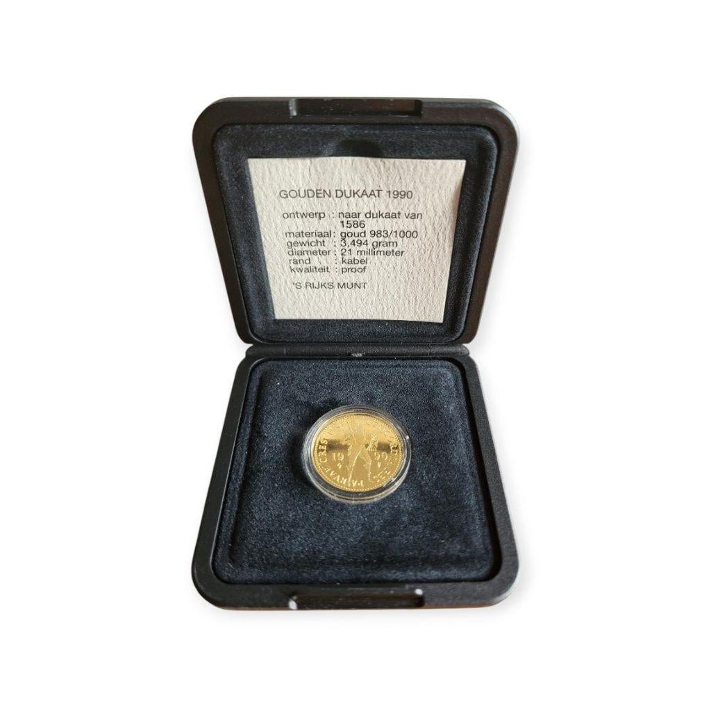 Nederland Gouden Dukaat 1990 in cassette, Ophalen of Verzenden, Goud
