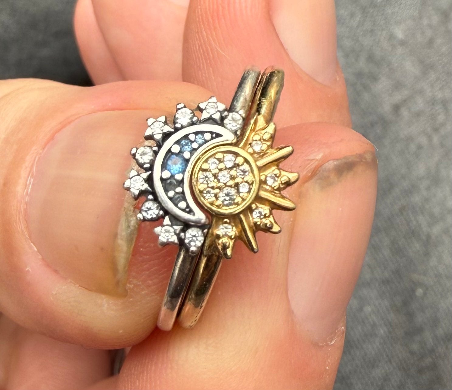 Pandora Zon en Maan Ringenset, Met kristal, Ophalen of Verzenden, Zo goed als nieuw, 17 tot 18