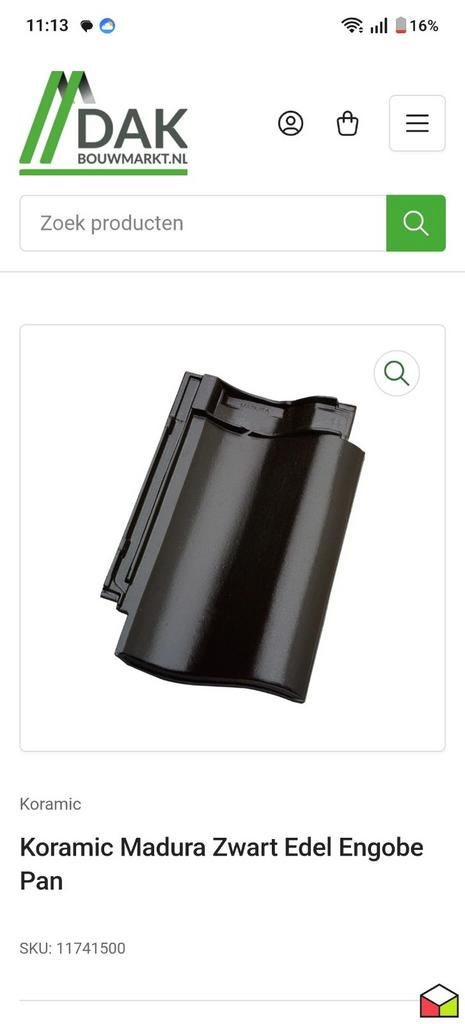 Madura dakpan zwart edel engobe, Doe-het-zelf en Verbouw, Dakpannen en Dakbedekking, Ophalen, Steen of Klei, Zwart, 15 m² of meer