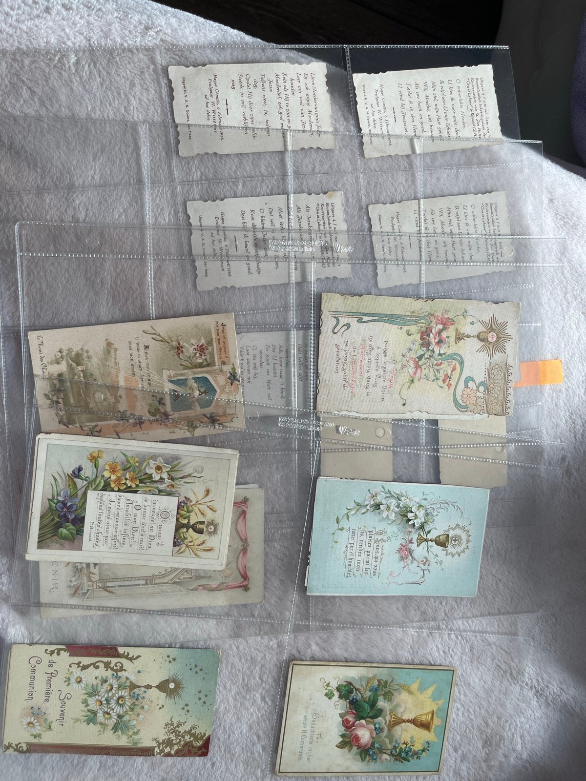 2 sets religieuze prentjes inclusief blad, Verzamelen, Ophalen of Verzenden, Gebruikt, Kaart of Prent, Christendom | Katholiek