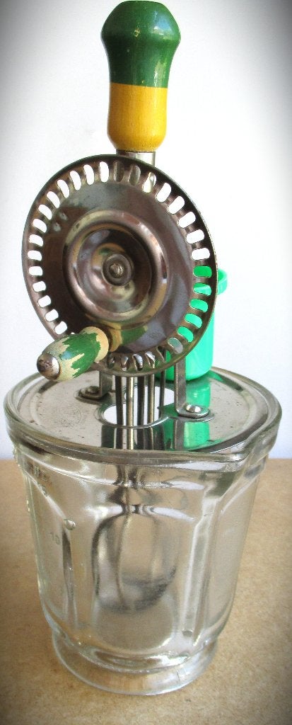 Mayonaise Slagroomklopper~HJF Antieke Hand klopper~Glas Hout, Ophalen of Verzenden
