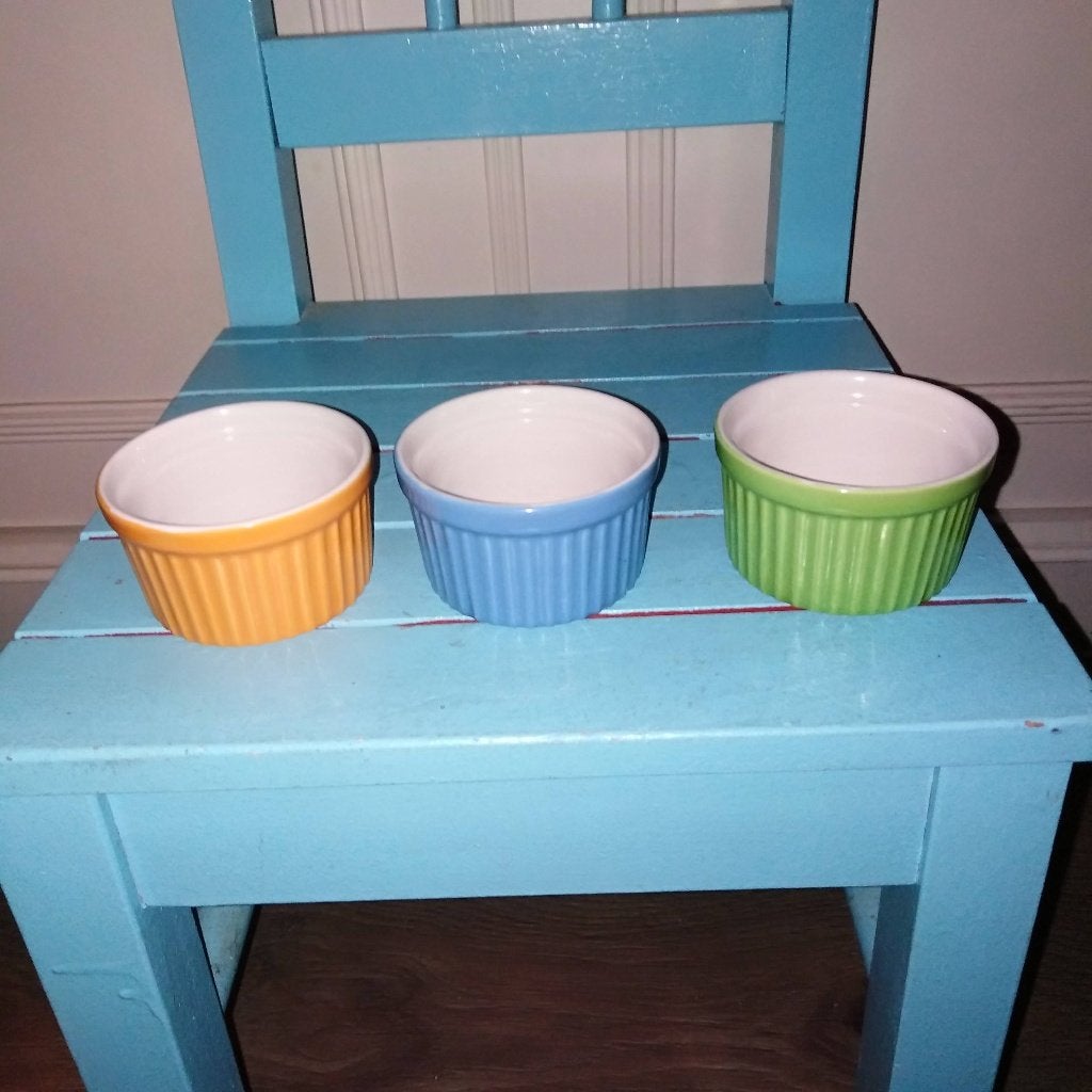 3 Ramequins / Ramekins / creme brullee / ovenschaaltjes, Huis en Inrichting, Ophalen, Gebruikt, Schaal of Schalen, Overige stijlen
