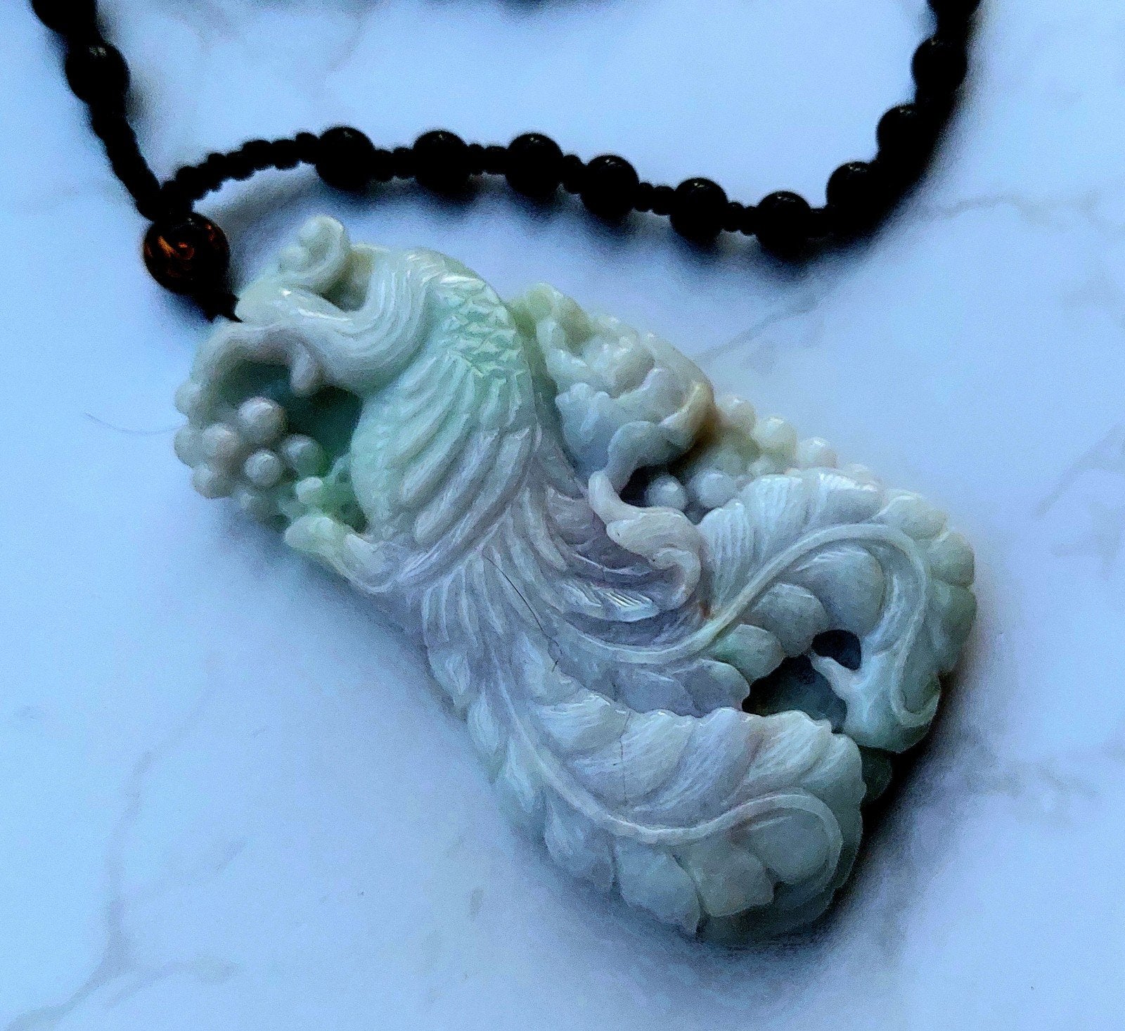 Burma Jade Fenix met maan Hanger Handsnijwerk, Ophalen of Verzenden