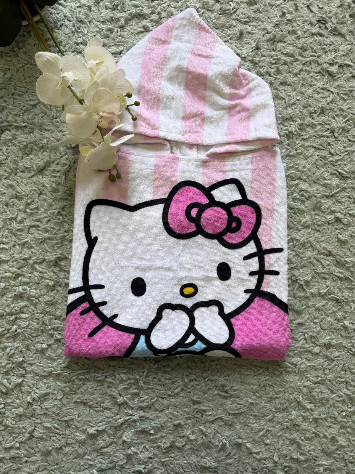 NIEUW, Hello Kitty Poncho Handdoek - Roze/Wit Gestreept, Ophalen of Verzenden, Nieuw, Meisje