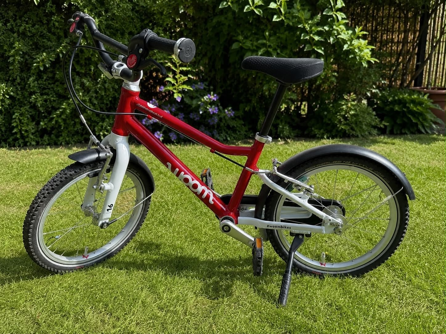 Woom 3 kinderfiets rood - 16 inch, Fietsen en Brommers, Ophalen, Gebruikt, Velgrem, 16 tot 20 inch
