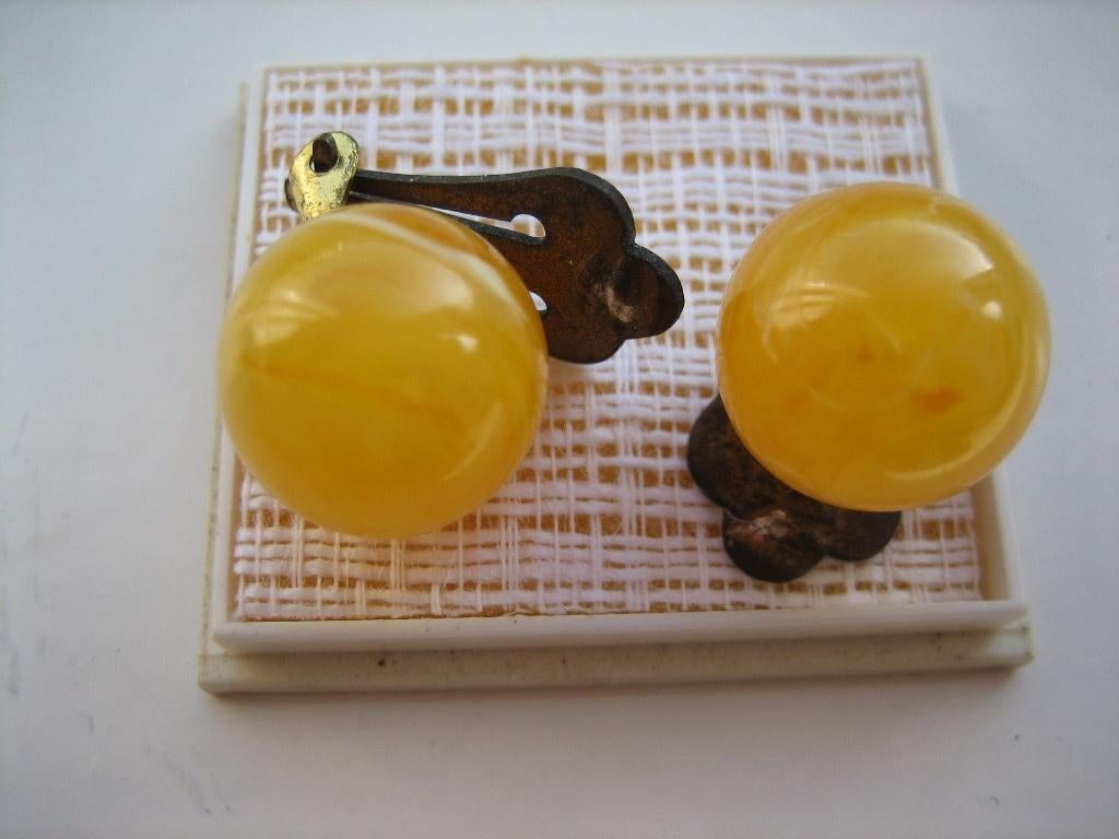 Vintage Butterscotch Clip-oorbellen Jaren '50/'60, Verzenden, Overige materialen