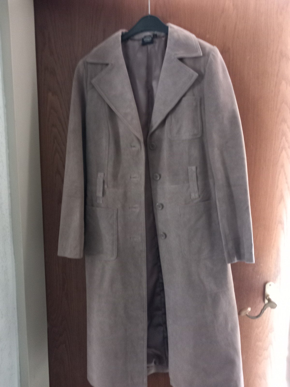 Vintage lange suède jas, maat S, Ophalen, Maat 38/40 (M), Beige