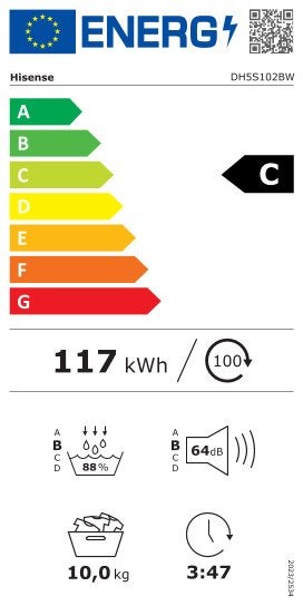 Hisense warmtepompdroger DH5S102BW -5S Serie - 10kg, Witgoed en Apparatuur, Wasdrogers, Nieuw, Hisense Nederland, Voorlader, Support@hisense.nl