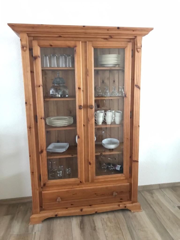 Vitrinekast, Ophalen, Gebruikt, Grenenhout, 150 tot 200 cm