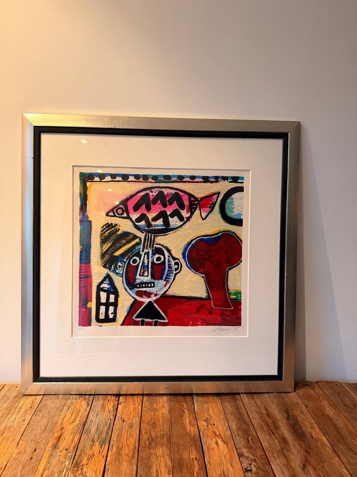 Corneille '95 - Kleurrijke Zeefdruk 74x74 cm, Antiek en Kunst, Gesigneerd, Ophalen of Verzenden, Abstract, Zeefdruk