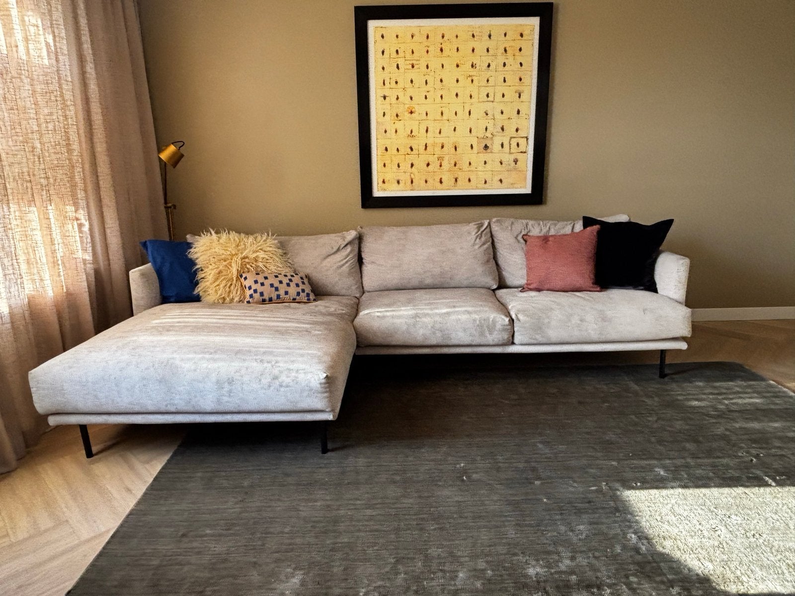 Goossens Luxor Hoekbank met chaise longue - Grijs, Ophalen, Zo goed als nieuw, Stof