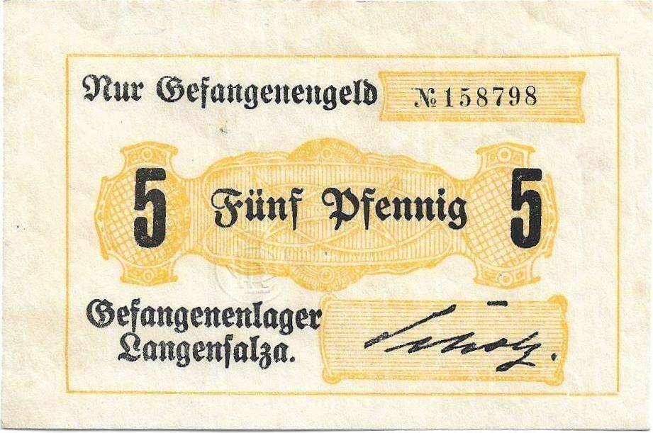 WOI kampgeld Lagensalza 5 pfennig POW, Postzegels en Munten, Ophalen of Verzenden, Duitsland, Los biljet