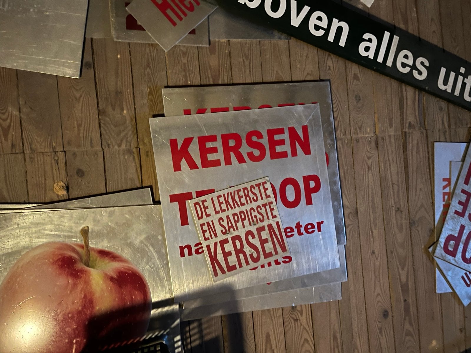 Diverse fruitborden en reclameborden, Verzamelen, Ophalen, Gebruikt, Reclamebord