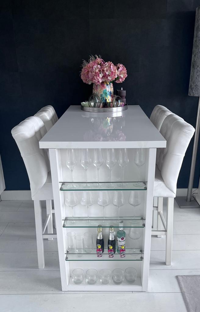 Bar tafel met krukken, Huis en Inrichting, Complete eetkamers, Ophalen, Gebruikt, 4 tot 6 stoelen