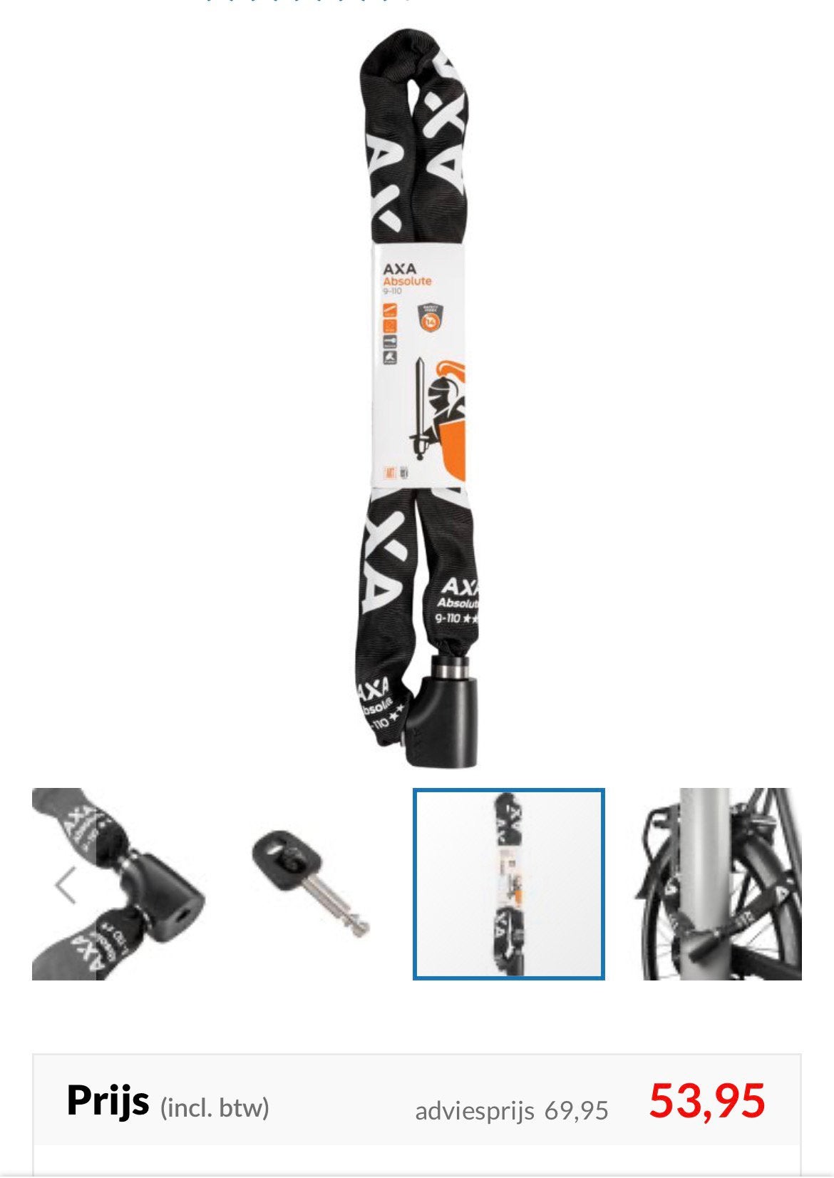 AXA Absolute 9-110 ART2 Kettingslot - 110cm - 9mm - NIEUW, Ophalen of Verzenden, Nieuw, Kettingslot