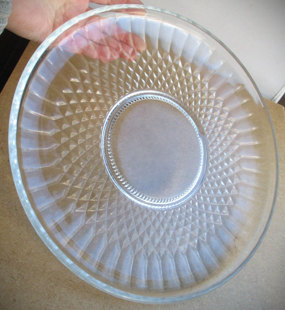 Schaal Jaren 30~Glas met diamant patroon~Gebakschaal, Ophalen of Verzenden