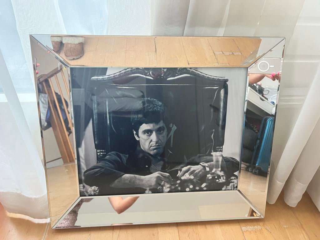 Al Pacino / Scarface poster Spiegellijst, Huis en Inrichting, Ophalen of Verzenden, Gebruikt, Overige materialen, Minder dan 50 cm