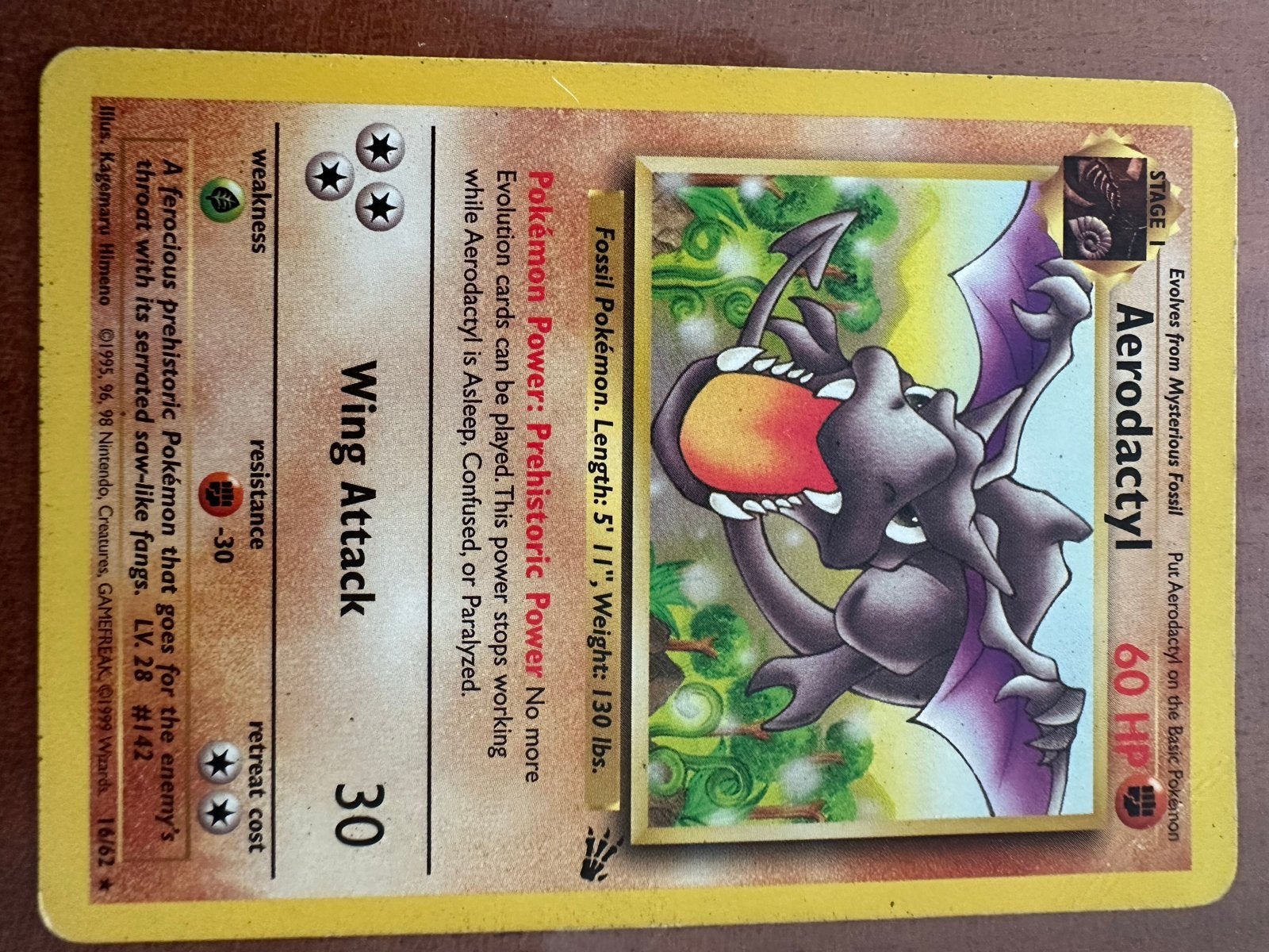 Aerodactyl Pokémon kaart (Fossil Set 18/62) - Vintage, Ophalen of Verzenden, Gebruikt, Losse kaart