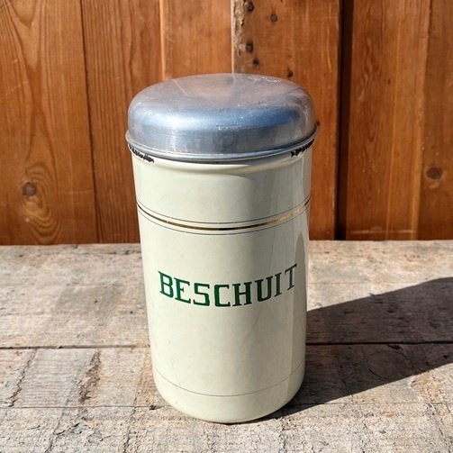 Pot bus emaille beschuit creme hoogte 22 cm origineel, Ophalen of Verzenden