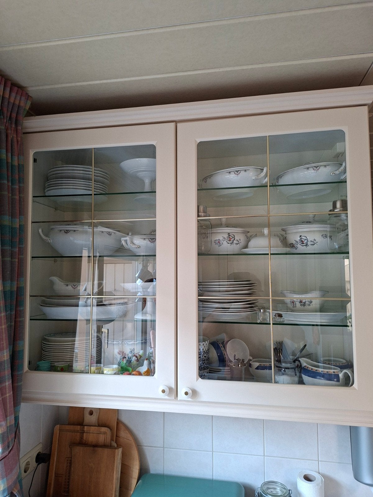 Servies kast, Gebruikt, Inclusief glas, 75 tot 150 cm, Hout