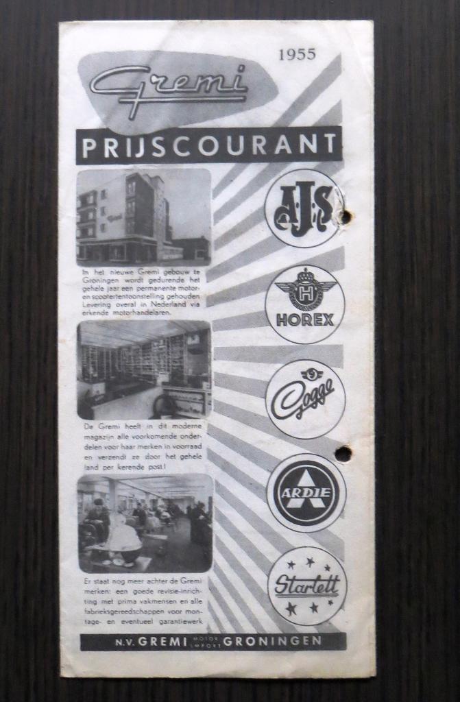 Motor Import GREMI Prijscourant 1955 (o.a. AJS, Horex) 6 blz, Verzenden, Overige merken