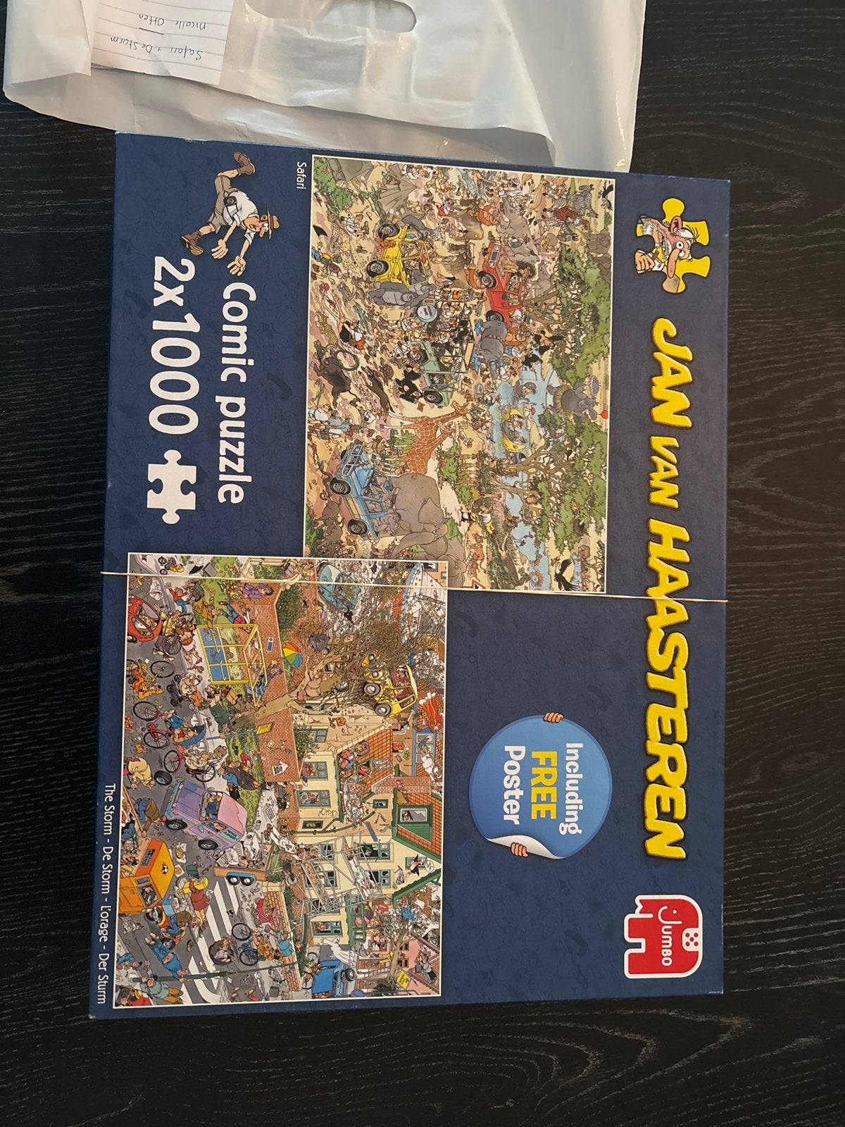 Jan van Haasteren 2x 1000 stukjes: Safari & The Storm, Ophalen of Verzenden, 500 t/m 1500 stukjes, Zo goed als nieuw, Legpuzzel