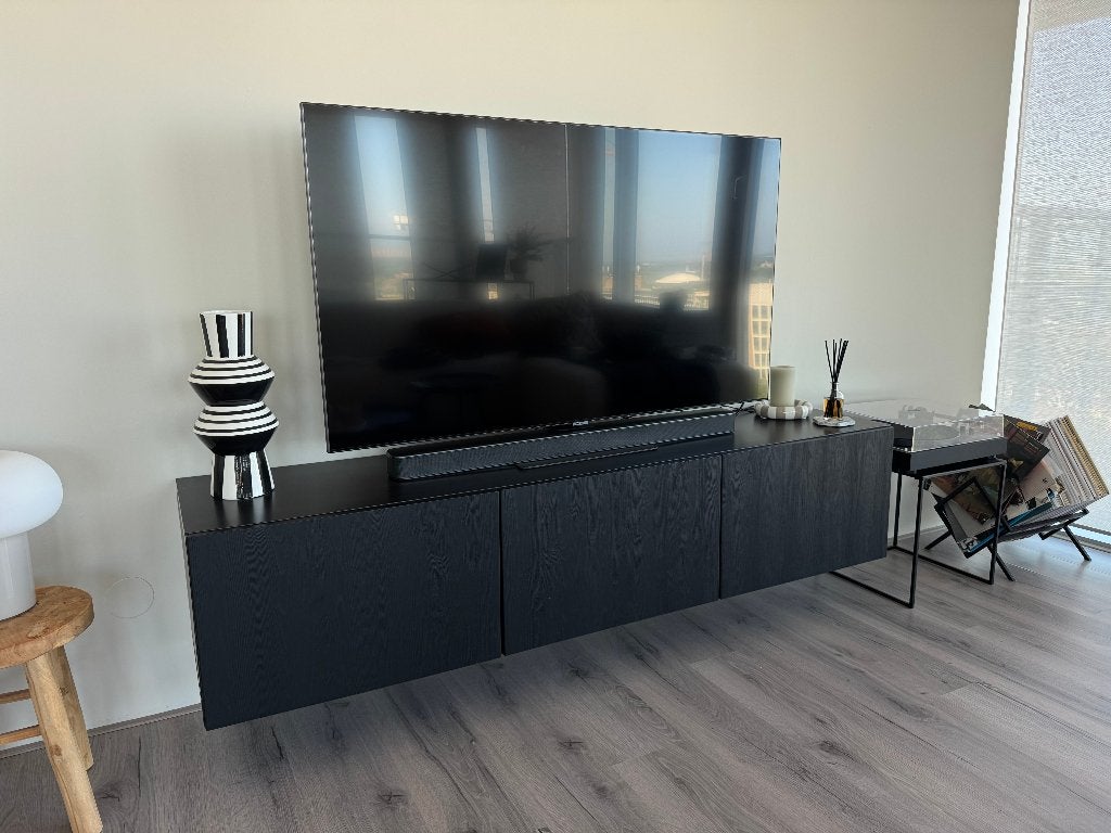 Zwart tv meubel, Huis en Inrichting, Kasten | Televisiemeubels, Ophalen, Hedendaags landelijk, 150 tot 200 cm, Zo goed als nieuw