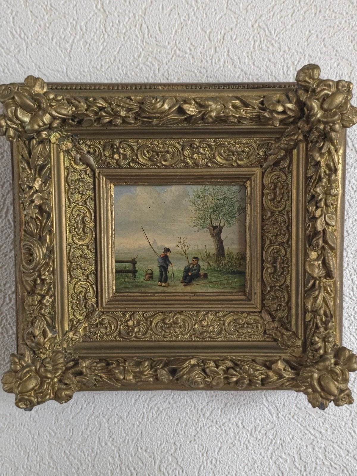 Antiek Schilderij: Vissers aan de Waterkant, Antiek en Kunst, Kunst | Schilderijen | Klassiek, Ophalen, Paneel, Landschap, Olieverf