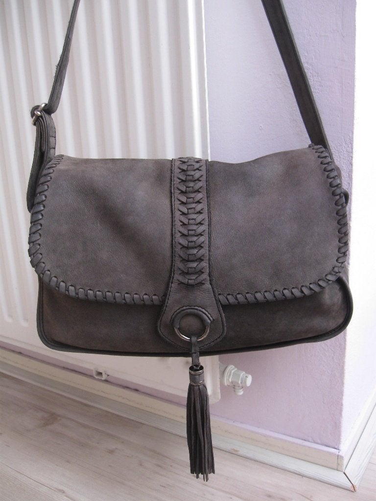 VAN DALEN grijs leren suede nubuck tas als nieuw, Ophalen of Verzenden, Zo goed als nieuw, Grijs, Schoudertasje