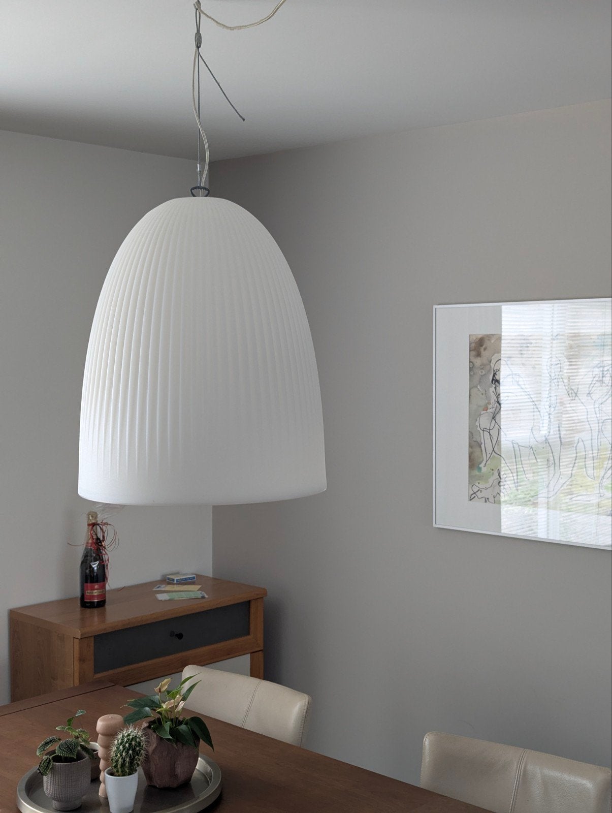 Moderne hanglamp - Witte geplooide kap, Ophalen, Kunststof, Modern, Scandinavisch, E27 (groot)