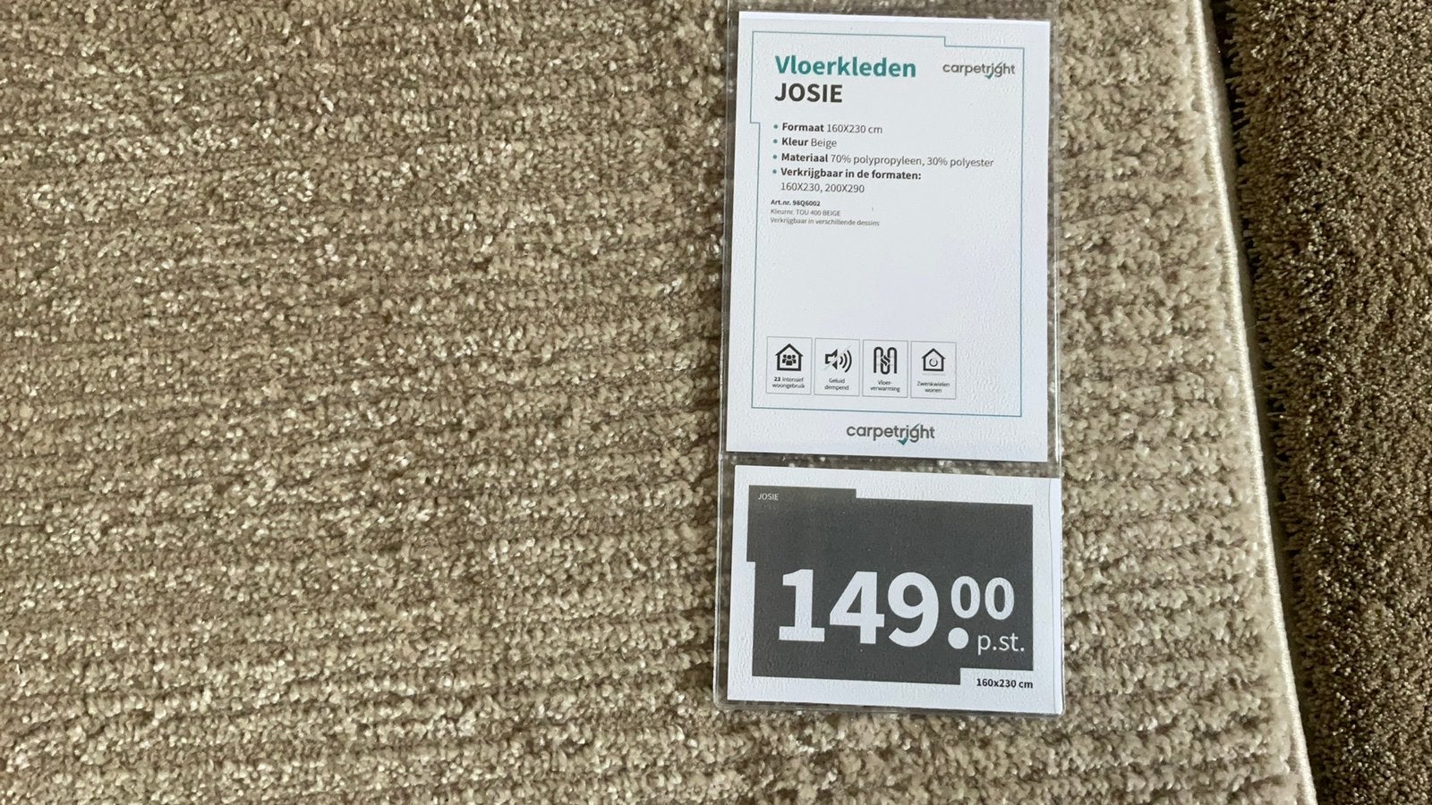 Nieuw Carpetright beige vloerkleed Josie 1.60 bij 2.30 m, Huis en Inrichting, Stoffering | Tapijten en Kleden, Ophalen, Beige