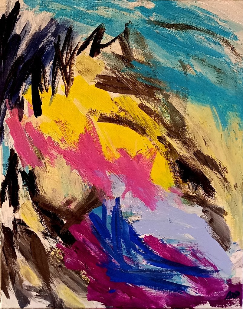 Abstract expressionisme schilderij, Living at the river, Antiek en Kunst, Ophalen