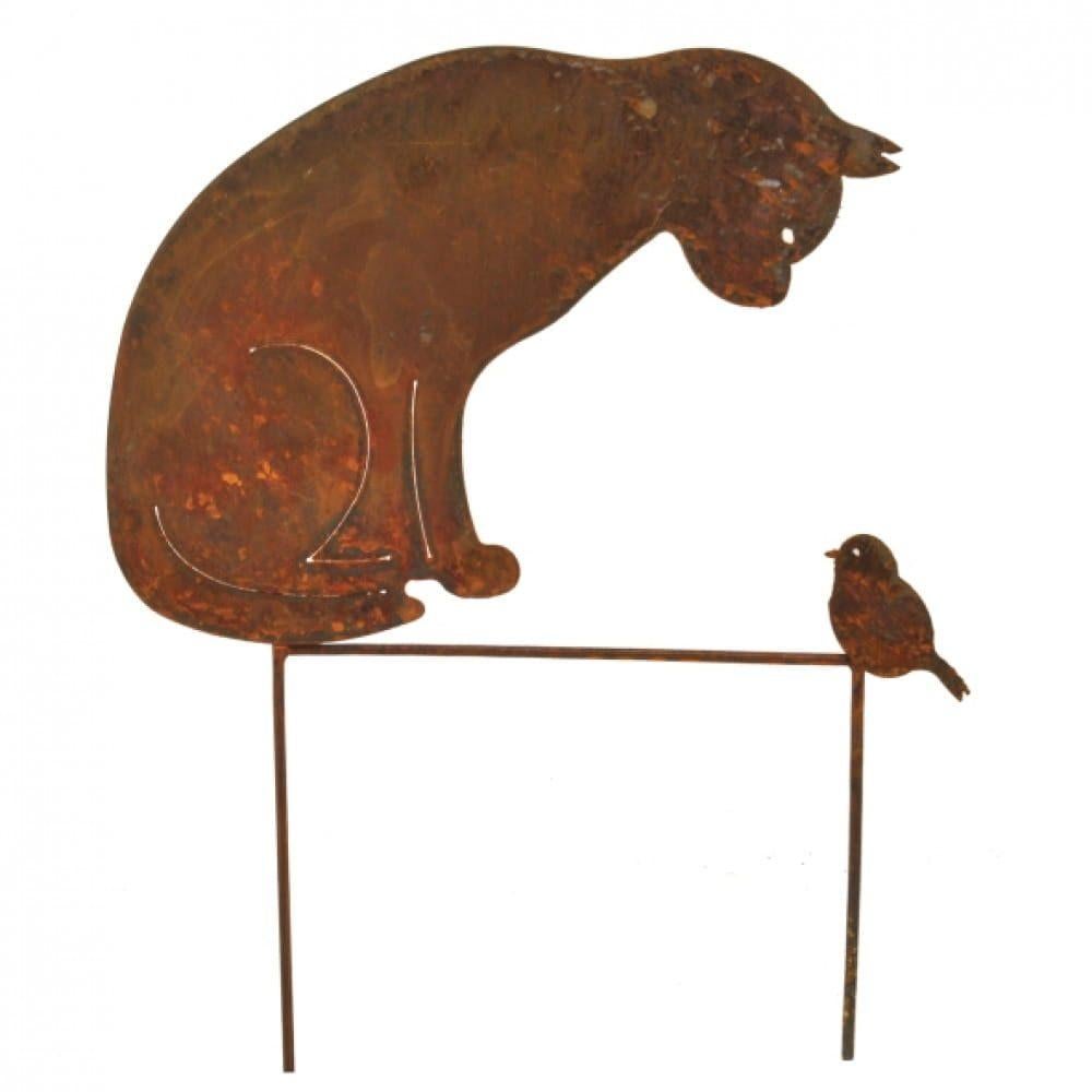KAT MET VOGELTJE TUINSTEKER -ROEST DESIGN, Tuin en Terras, Ophalen of Verzenden, Nieuw