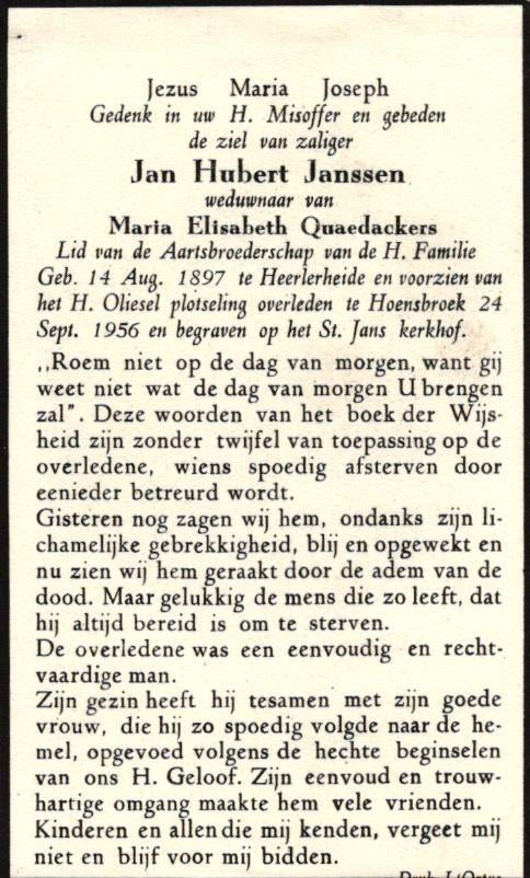 Janssen Jan Hubert Heerlen 1897-1956 Hoensbroek, Verzamelen, Ophalen of Verzenden