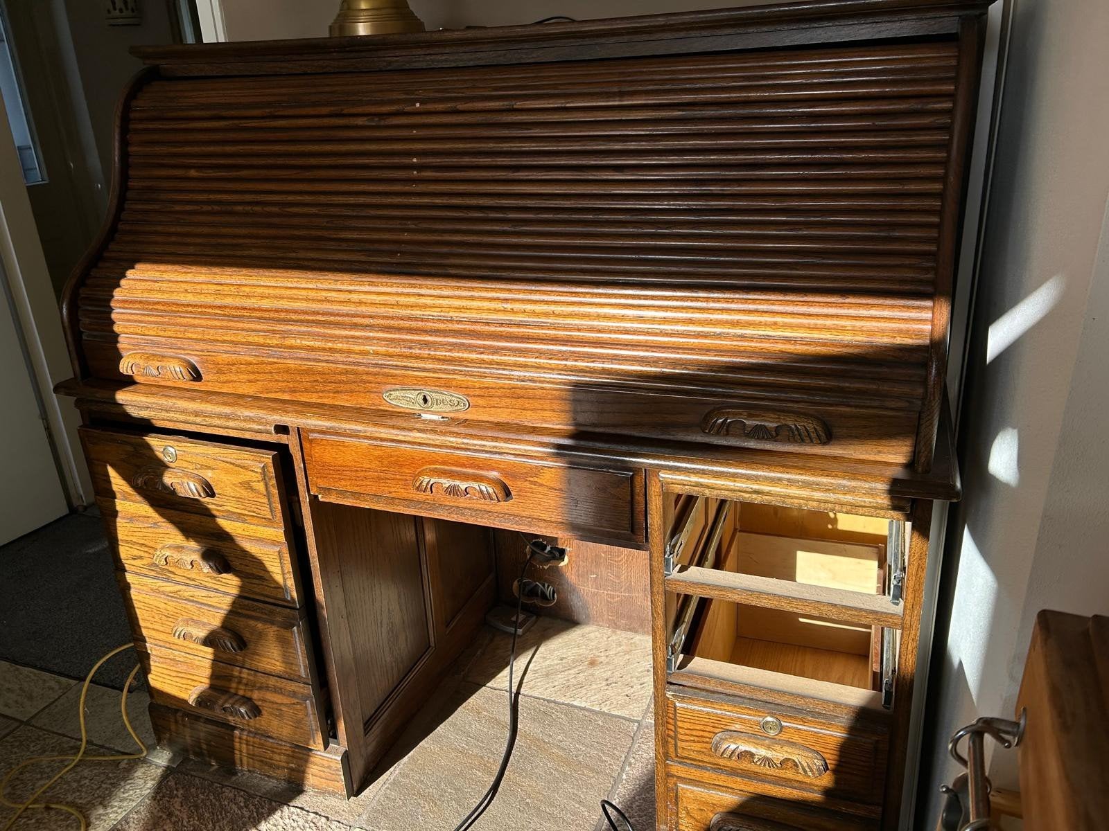 Antiek eiken rolluikbureau met veel opbergruimte, Ophalen, Gebruikt, Hout, Antiek