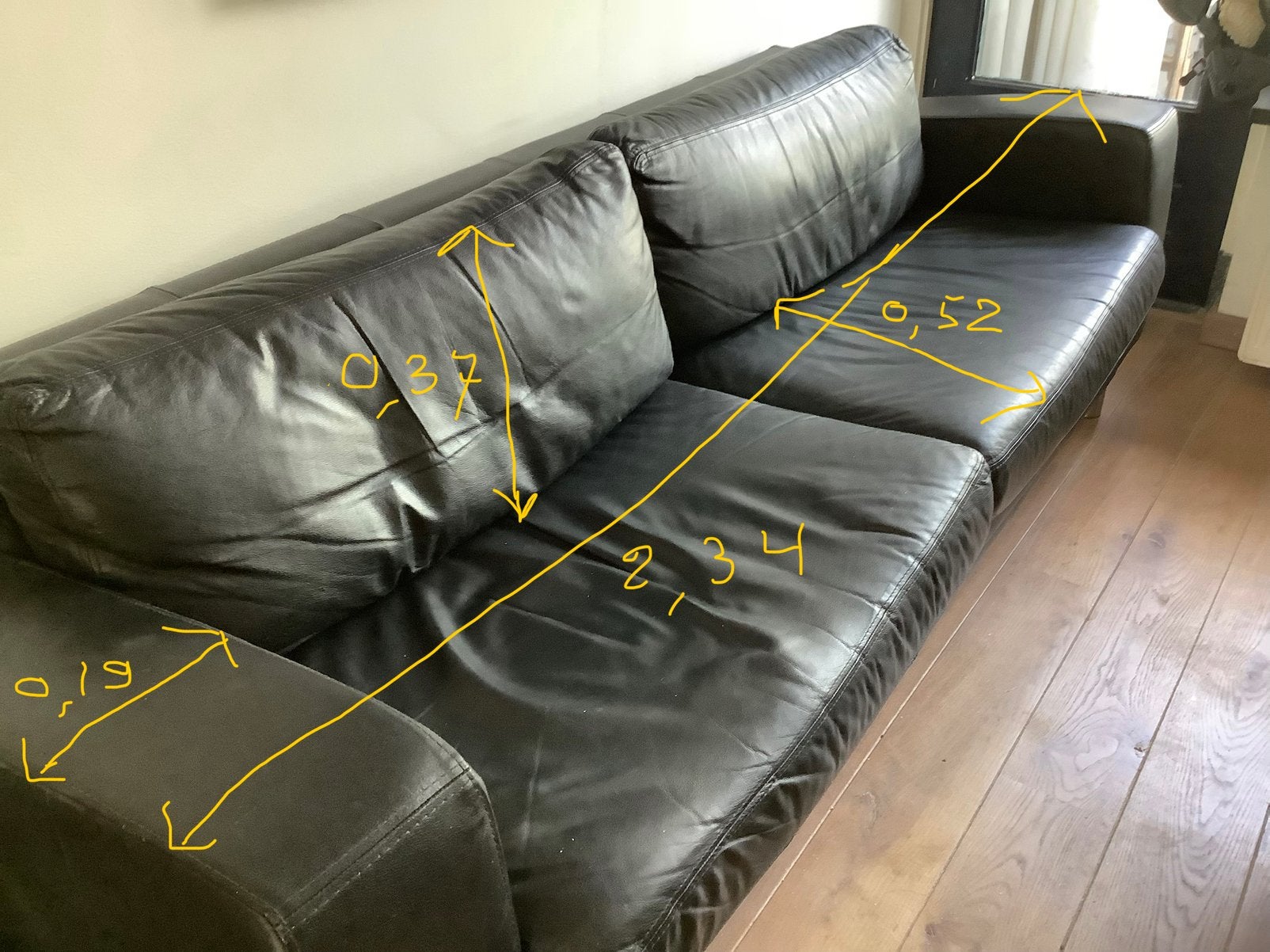zwarte leren bank, Ophalen, Gebruikt, Minder dan 75 cm, Leer