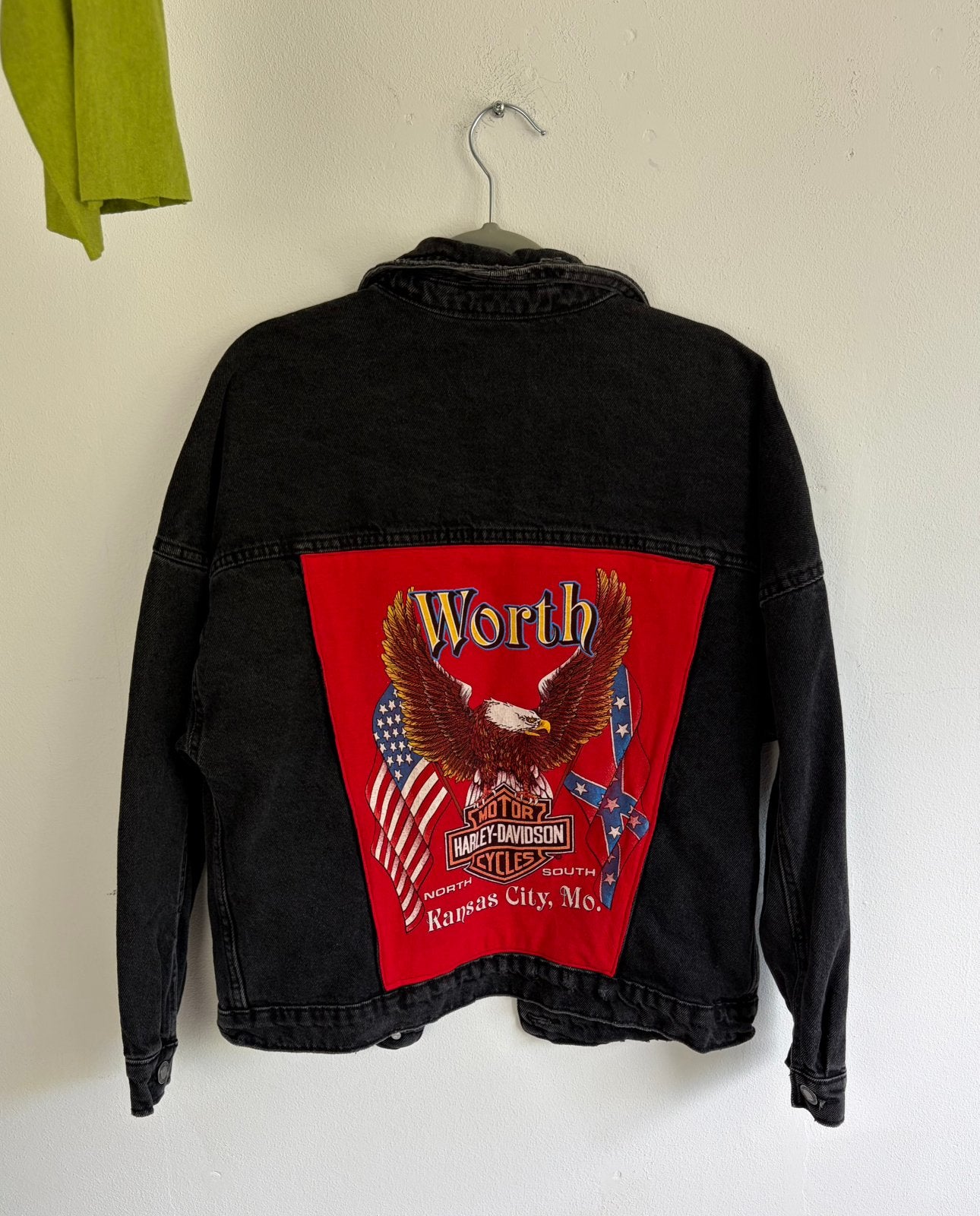 Reworked Harley Davidson spijkerjack, Ophalen of Verzenden, Zo goed als nieuw, Maat 36 (S), Zwart