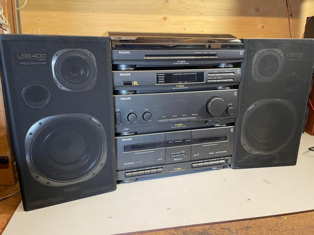 Vintage Philips stereotoren met LP en boxen, Audio, Tv en Foto, Stereo-sets, Ophalen of Verzenden, Gebruikt, Philips