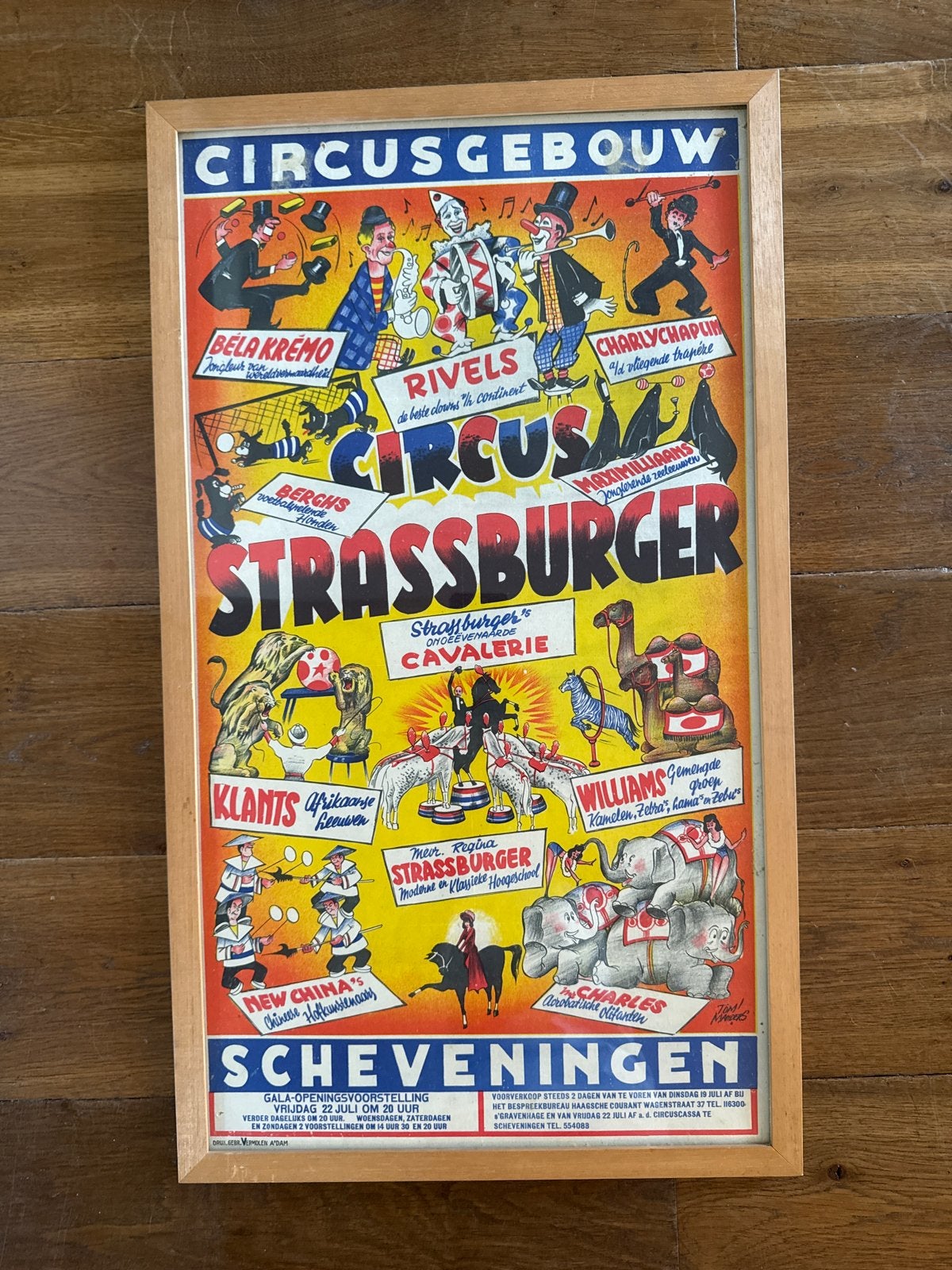 Vintage Circus Strassburger - Scheveningen - in lijst, Met lijst, Ophalen of Verzenden, A1 t/m A3, Overige onderwerpen