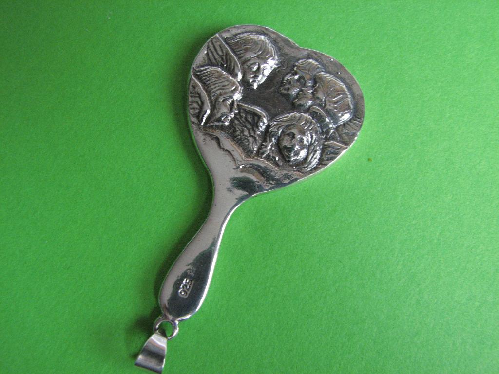 Mooie Zilveren Hanger Hartje met Engeltjes - Spiegeltje, Antiek en Kunst, Verzenden, Zilver