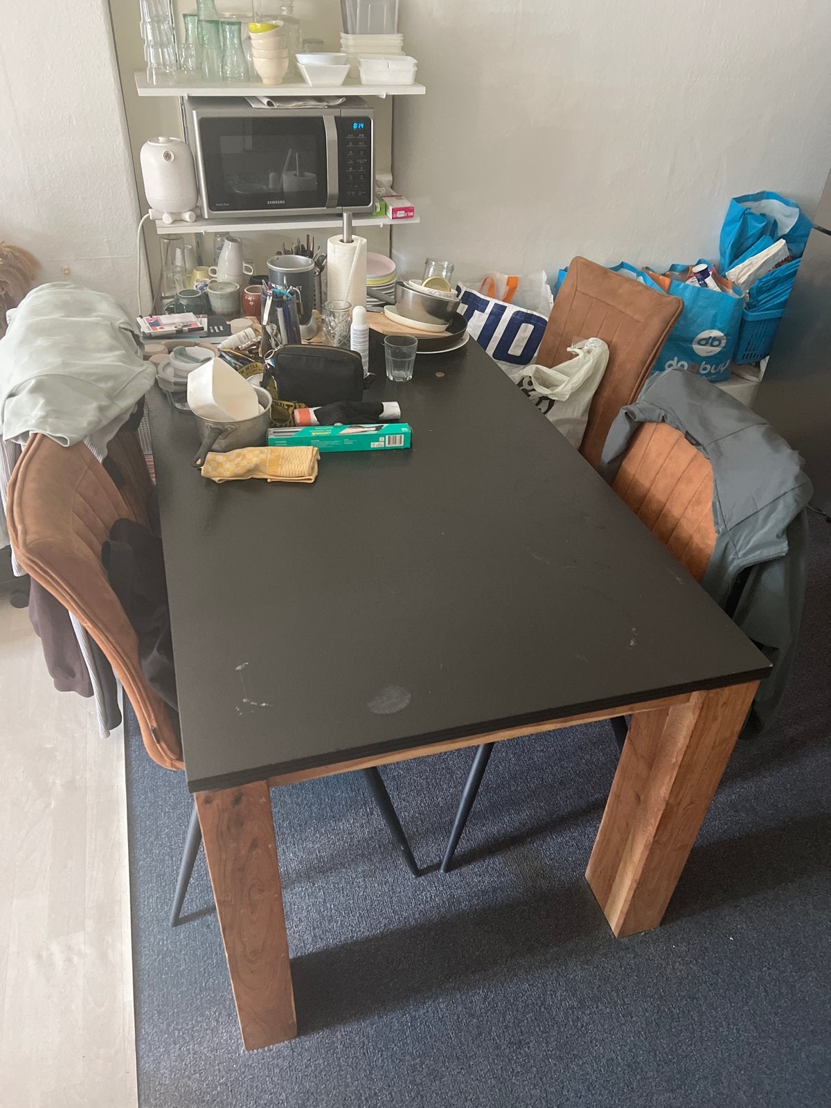 Eettafel met 4 stoelen, Ophalen, Gebruikt, 100 tot 150 cm, 50 tot 100 cm
