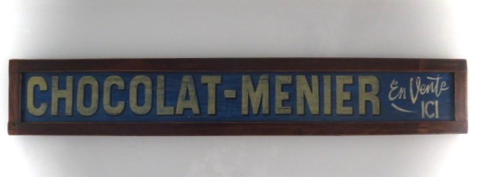 Groot houten reclame bord Chocolat-Menier/Cacao/chocolaterie, Reclamebord, Ophalen of Verzenden, Zo goed als nieuw, B6