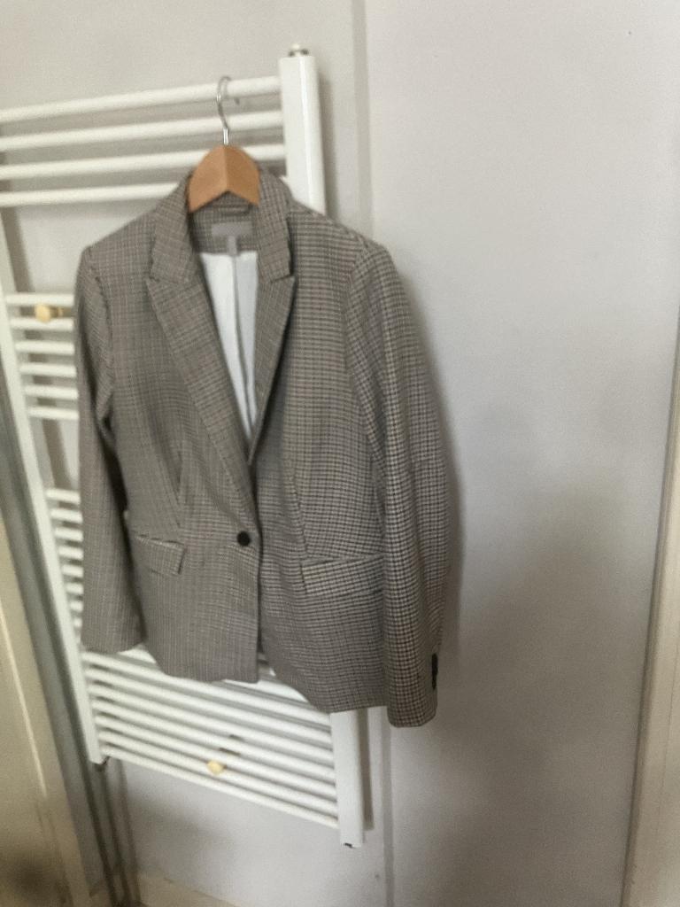 Mooie damesblazer met een beige en bruin ruitpatroon, H&M, Overige kleuren, Maat 46/48 (XL) of groter, Ophalen of Verzenden